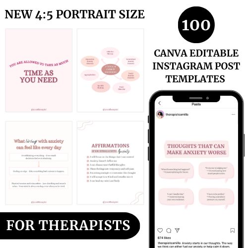 4:5 Instagram Post Editable Canva Social Media Templates Therapist Marketing