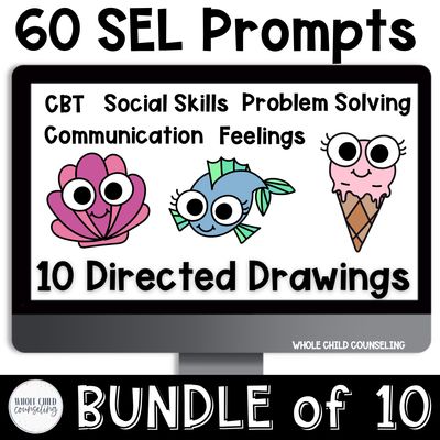 Summer SEL Directed Drawing Bundle | 10 CBT, Feelings &amp; Social Skills Art Activities