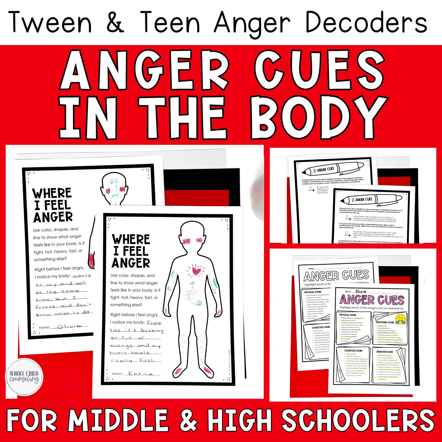 Anger Management Body Signals &amp; Interoception Worksheets |  Anger Decoders Curriculum Lesson 2