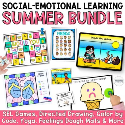 Summer Counseling &amp; SEL Activities Bundle | Games, Feelings, Coping Skills &amp; Directed Drawing