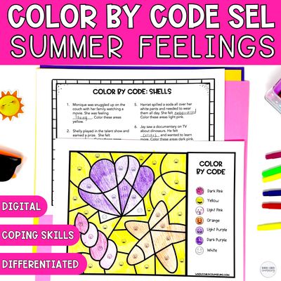 Seashells Color by Code | Summer Feelings &amp; Coping Skills SEL