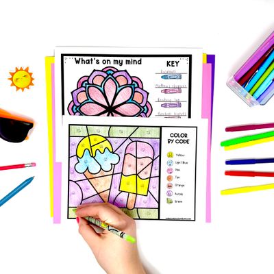 Popsicle &amp; Ice Cream Color by Code | Summer Feelings SEL Activity
