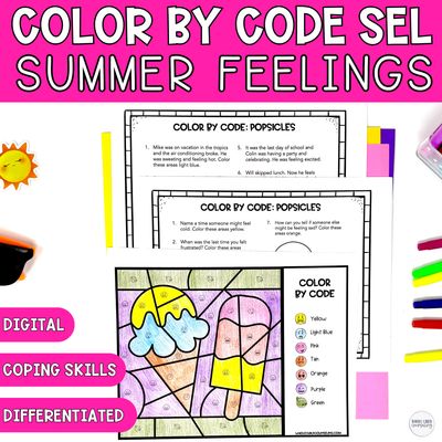 Popsicle &amp; Ice Cream Color by Code | Summer Feelings SEL Activity