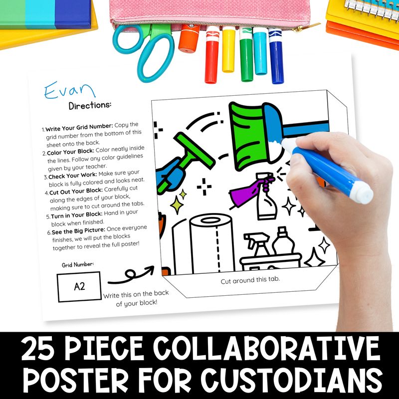 Custodian Appreciation Poster, Bulletin Board Kit, and Cards