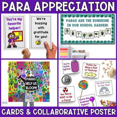 Paraprofessional Teacher Aide Appreciation Cards &amp; Collaborative Poster