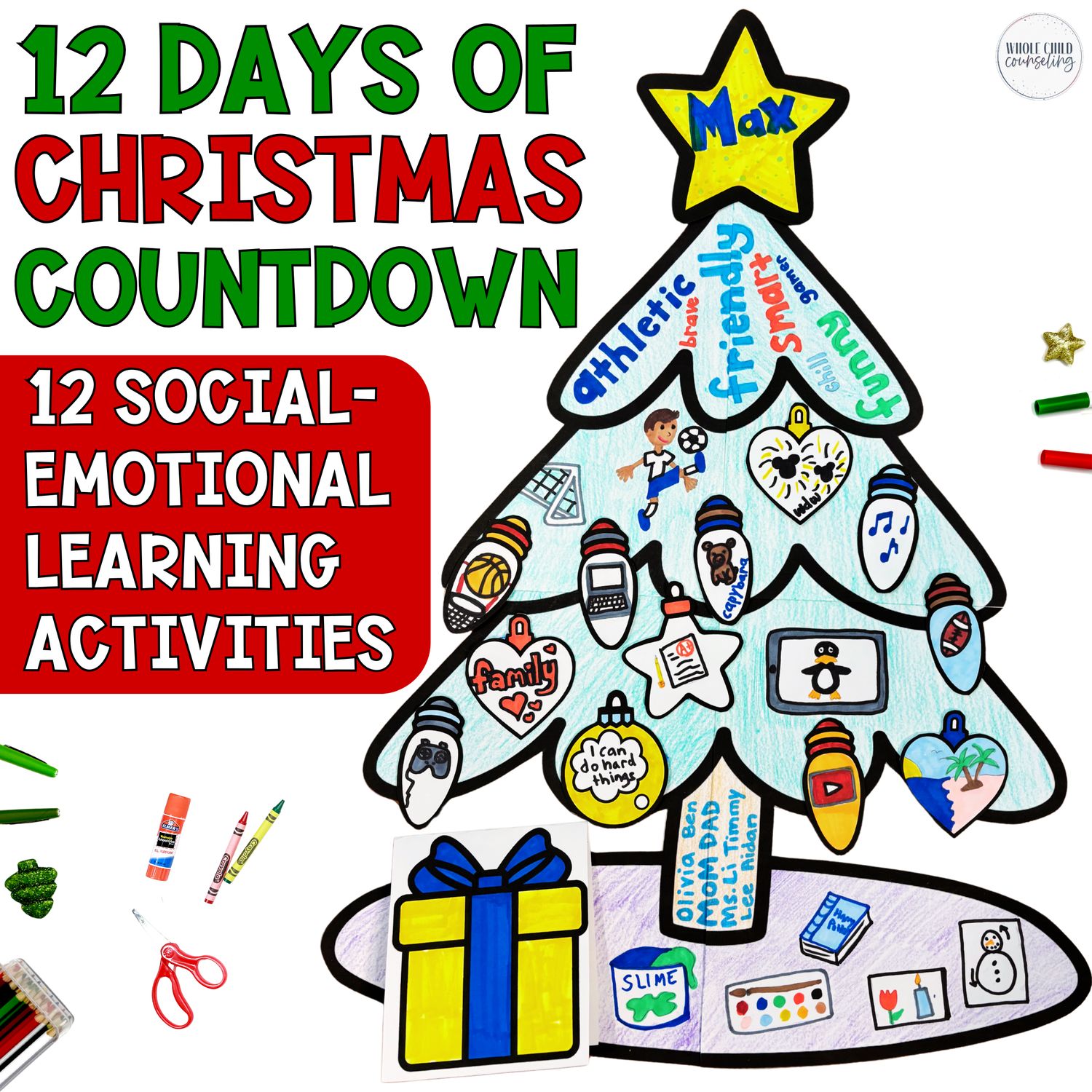 12 Days of Christmas SEL Winter Break Countdown &amp; Tree Craft