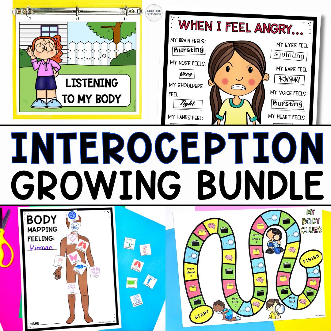 Interoception Activities Growing Bundle: Games, Worksheets, Lessons + Social Story
