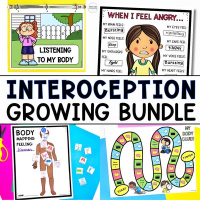 Interoception Activities Growing Bundle: Games, Worksheets, Lessons + Social Story