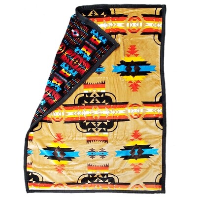 Blanket-Plush-Navajo Design - Tan