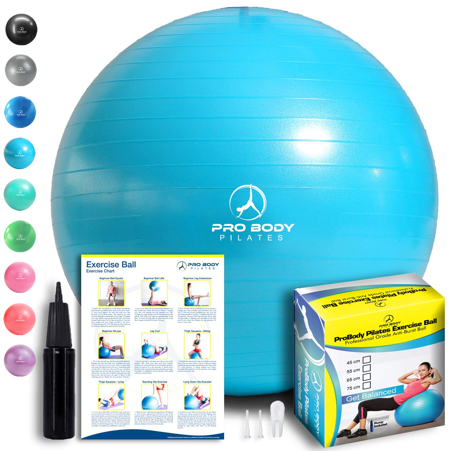 CapsA Exercise Ball Professional Grade Anti-Burst Fitness Balance Ball 65cm 55cm Exercise Gym Yoga Ball Pregnancy Birthing Anti Burst Pump 