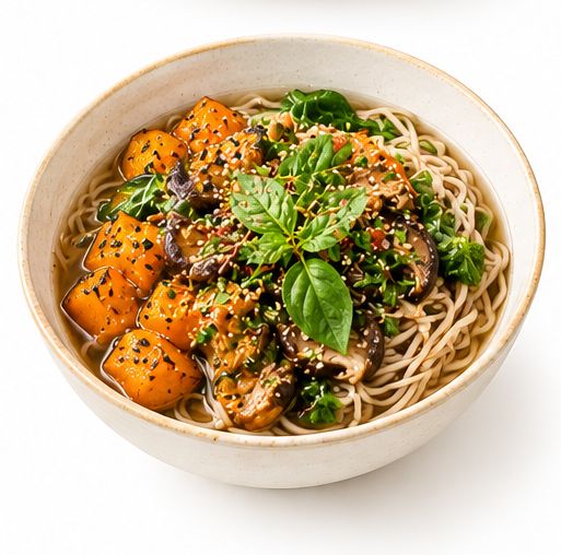 Ramen de Soba, légumes rôtis &amp; shiitaké