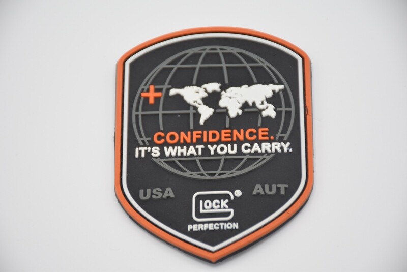 GLOCK PERFECTION CONFIDENCE FACTORY LOGO PATCH &quot;CONFIDENCE IT&#39;S WHAT YOU CARRY&quot; USA/AUT G17 G19 G19C G19X G43 G43X G45 G47 G48