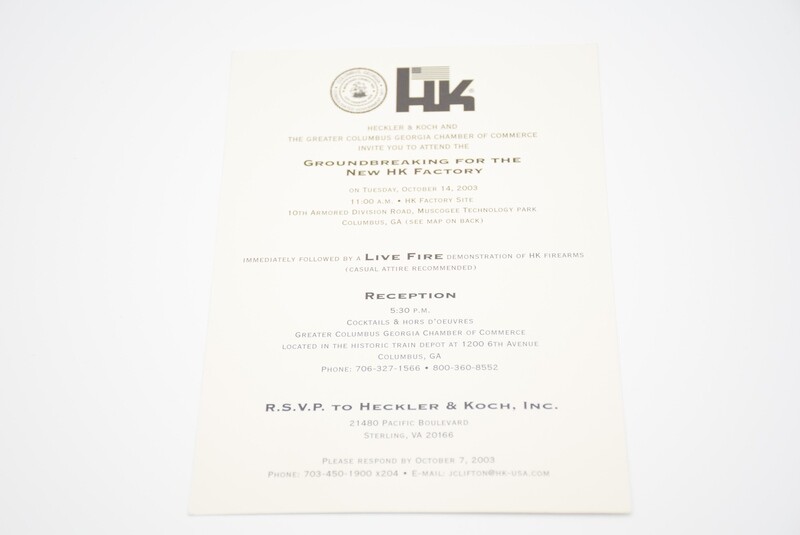 HECKLER &amp; KOCH HK INVITATION TO GROUNDBREAKING OF HK COLUMBUS, GA NEW FACTORY