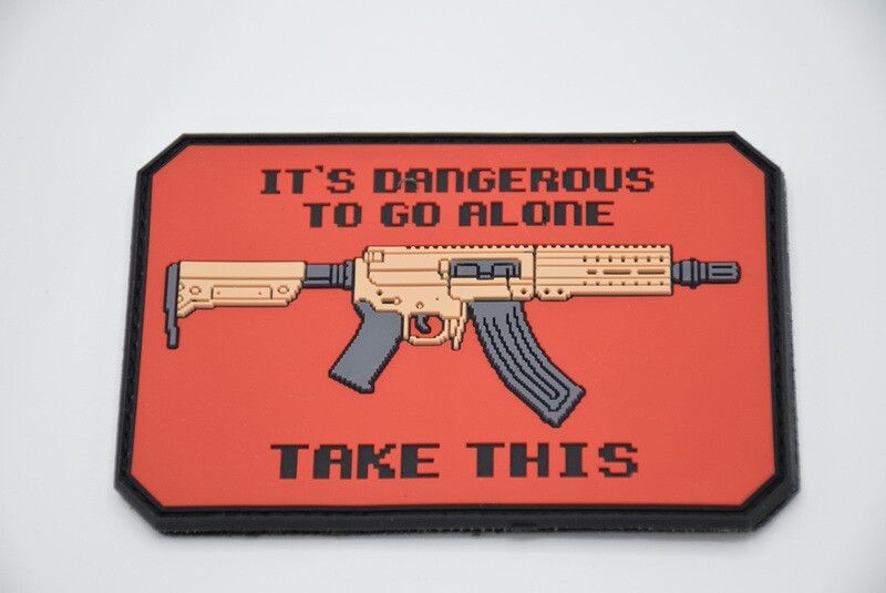 CMMG MK47 LOGO PATCH &quot;IT&#39;S DANGEROUS TO GO ALONE, TAKE THIS&quot; HOOK/LOOP BACKING
