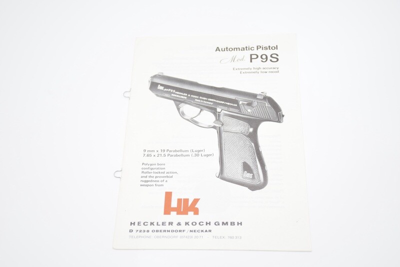 HECKLER &amp; KOCH HK MOD P9S MANUAL 9MM/7.65 RARE 1974