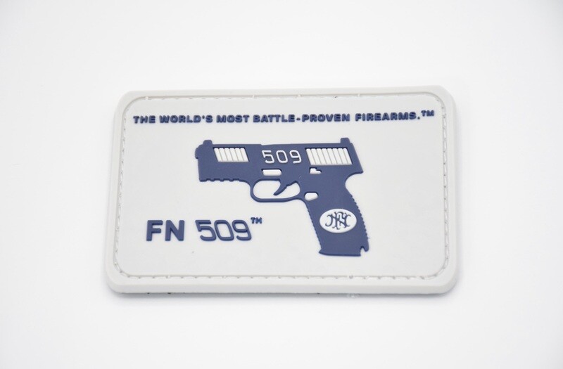 FNH FN 509 PVC LOGO PATCH THE WORLD&#39;S MOST BATTLE PROVEN FIREARMS HOOK/LOOP BACKING