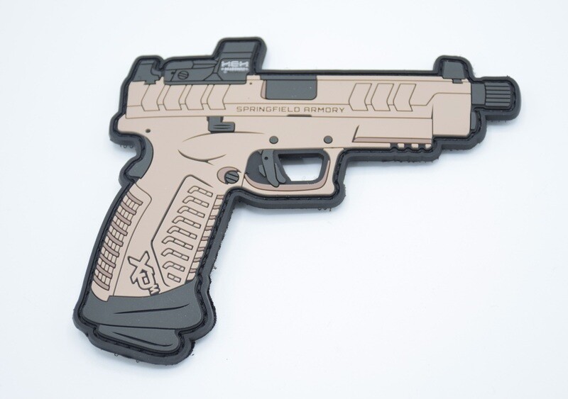 SPRINGFIELD ARMORY XD-M ELITE TAN/FDE PISTOL LOGO PATCH HOOK/LOOP BACKING ***LARGE PATCH***