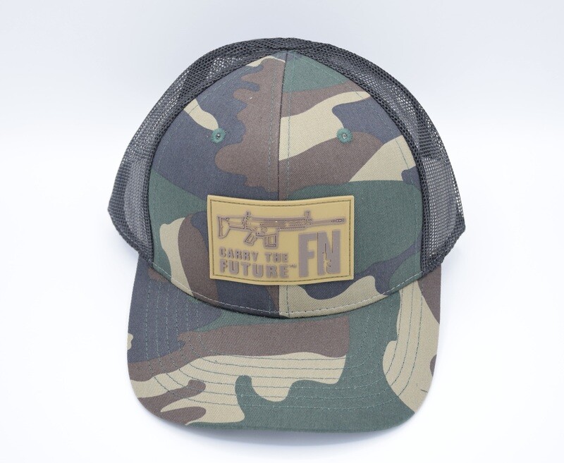 FNH FN USA SCAR 16/17 TRUCKER HAT/BASEBALL CAP "CARRY THE FUTURE" WOODLAND CAMO