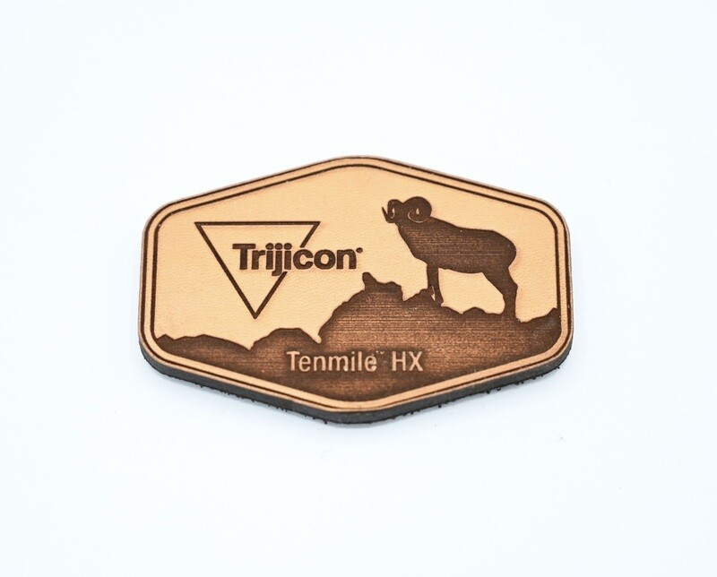 TRIJICON &quot;TENMILE HX LONG RANGE SCOPE&quot; LEATHER LOGO PATCH HOOK/LOOP BACKING BLACK ACOG MRO RMR SRO