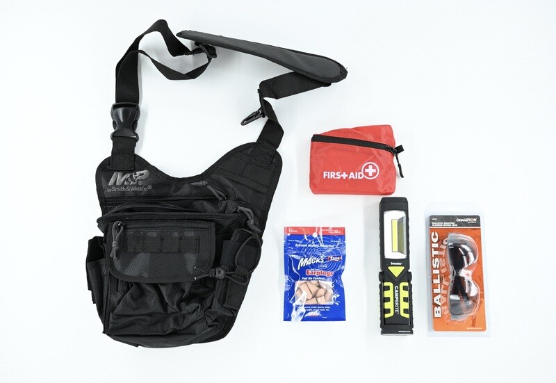 SMITH &amp; WESSON BUG OUT BAG COMBO FIRST AID KIT, SHOOTING GLASSES, EAR PLUGS, LED LANTERN