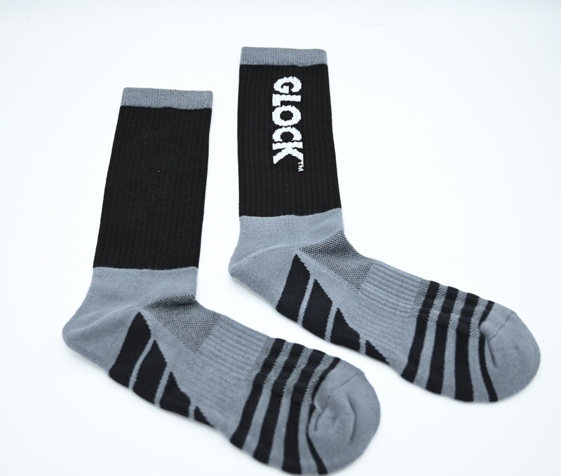 GLOCK PERFECTION ATHLETIC SOCKS (1) PAIR FACTORY GLOCK OEM GRAY/BLACK/WHITE