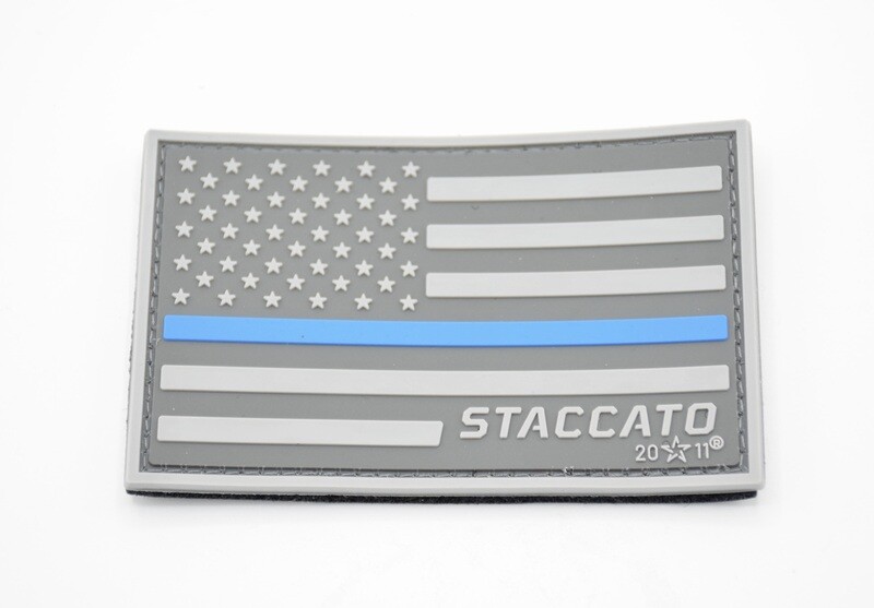 STACCATO LOGO PATCH AMERICAN FLAG "THIN BLUE LINE" PVC HOOK/LOOP BACKING