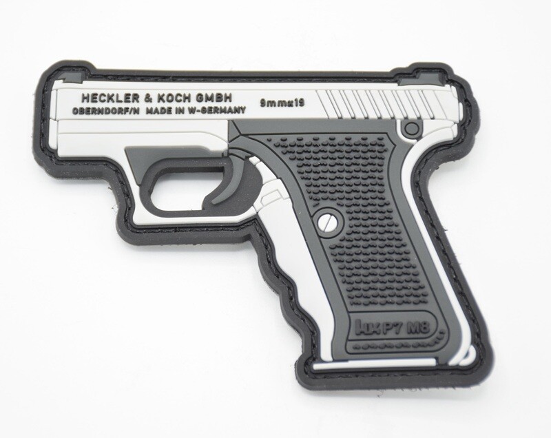 ​HECKLER &amp; KOCH HK P7M8 SILVER PISTOL LOGO PATCH PVC HOOK/LOOP BACKING P7 PSP P7M13 P7K3