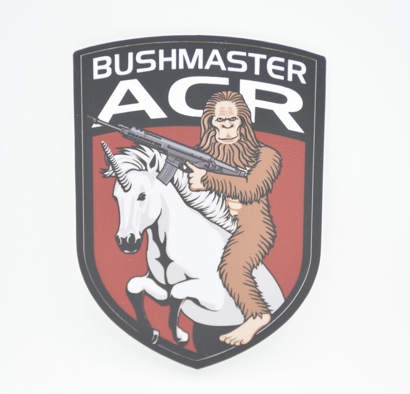 BUSHMASTER FIREARMS ACR LOGO STICKER/DECAL BACR ACR CALIBER CONVERSION 6.8 BIGFOOT RIDING A UNICORN