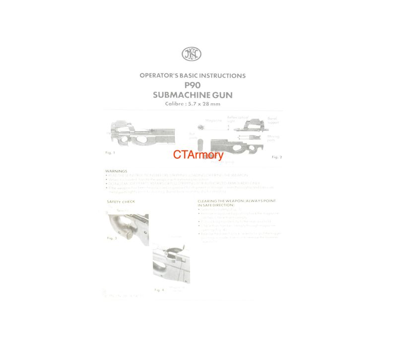 FNH FN P90 RIFLE MANUAL/INSTRUCTION BOOKLET INSERT 5.7 X 28MM RARE FNH ARMORERS 4 PAGES