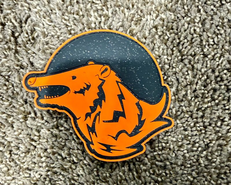 ​SPIRITUS SYSTEMS X WRMFZY POSSUM LOGO PATCH HOOK LOOP BACKING ORANGE/BLACK COLLAB 3.50” x 3.25”