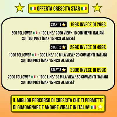 INSTAGRAM CRESCITA STAR ⭐️ 🇮🇹 TUTTO COMPRESO