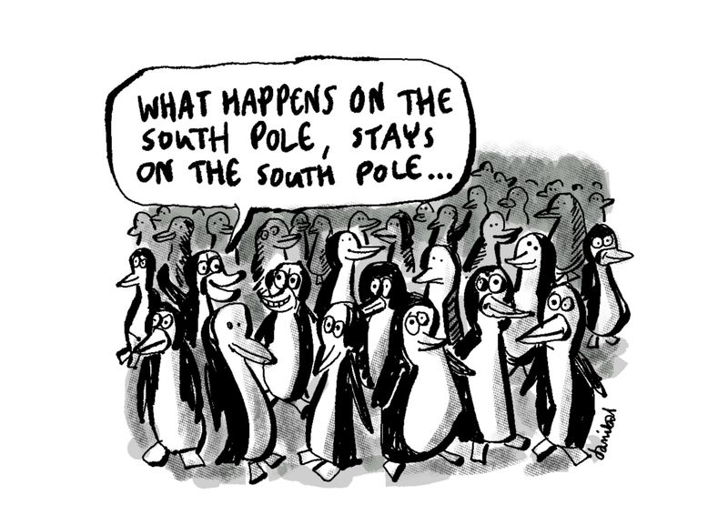 Ansichtkaart – What happens on the south pole…