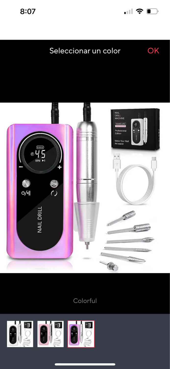 Maquina mulitcolor para uñas 45,000 rom recargable