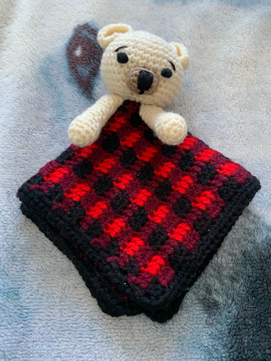 Ours blanc toutou-doudou petit carreauté