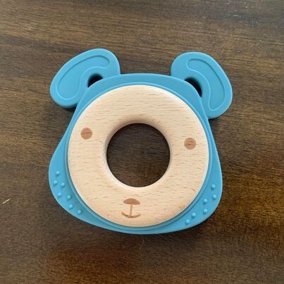 jouet de dentition ourson, couleur: bleu-gris