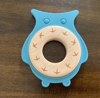 jouet de dentition hibou, couleur: bleu-gris