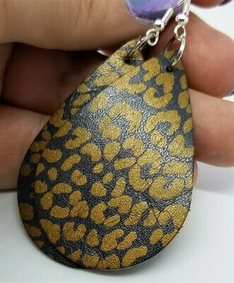 Bronze Leopard Print Teardrop Shaped Leather Earrings