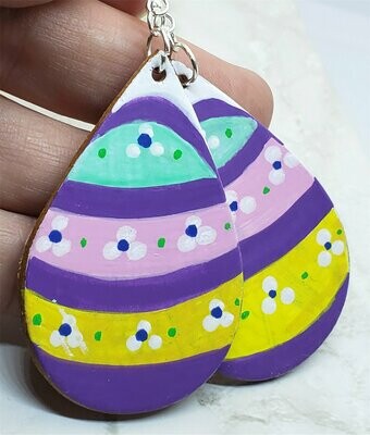 Easter Egg Tear Drop Shaped Real Leather Earrings