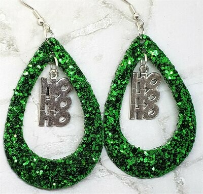 Green Textured Faux Leather Earrings with cactus Charm