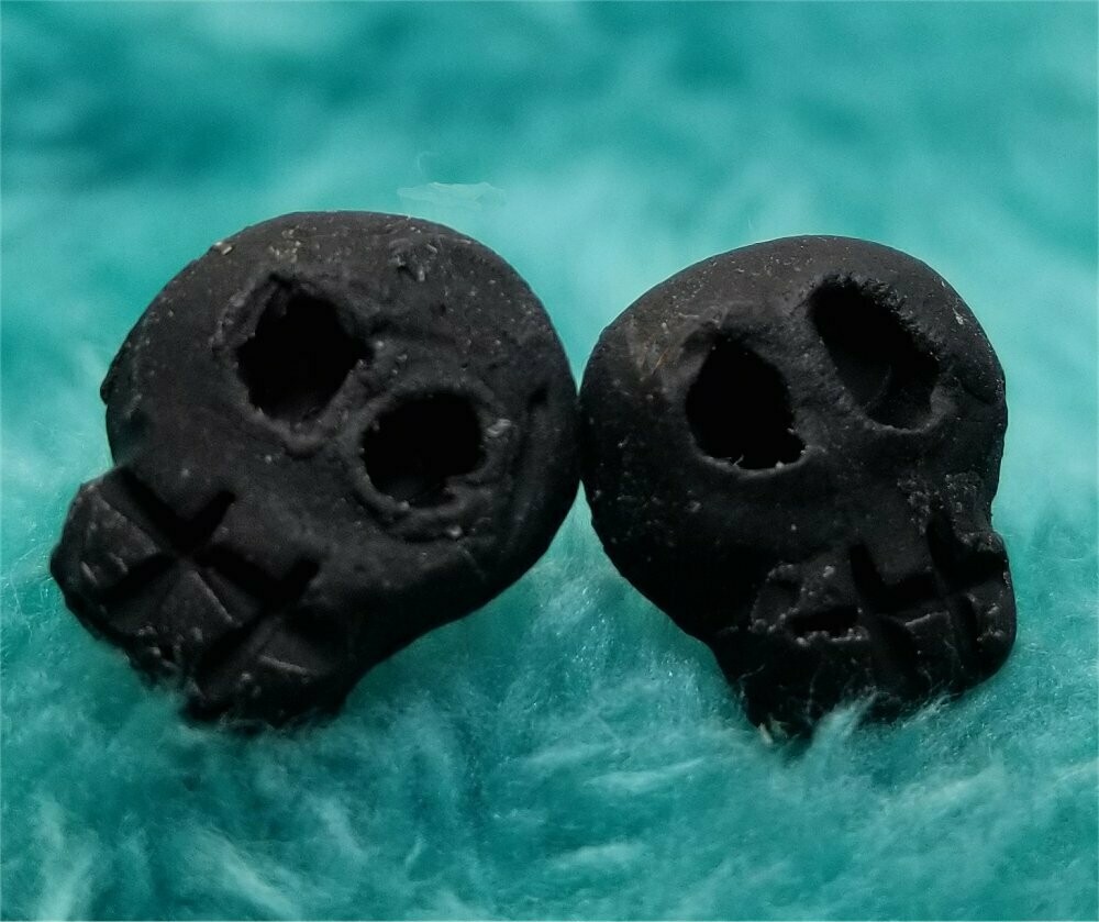 Black Skull Polymer Clay Post Earrings