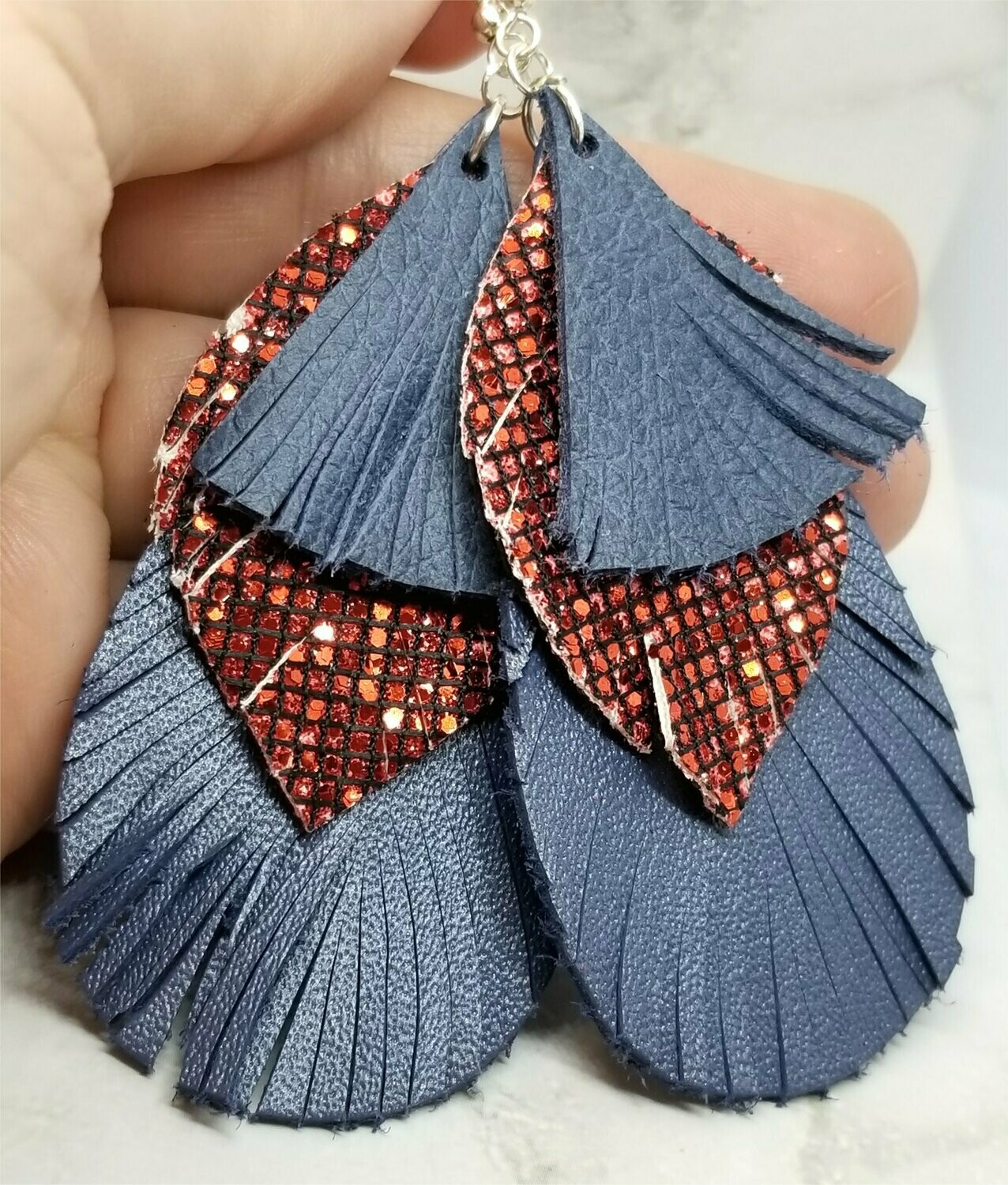 Layered Real and Faux Leather Fringed Earrings