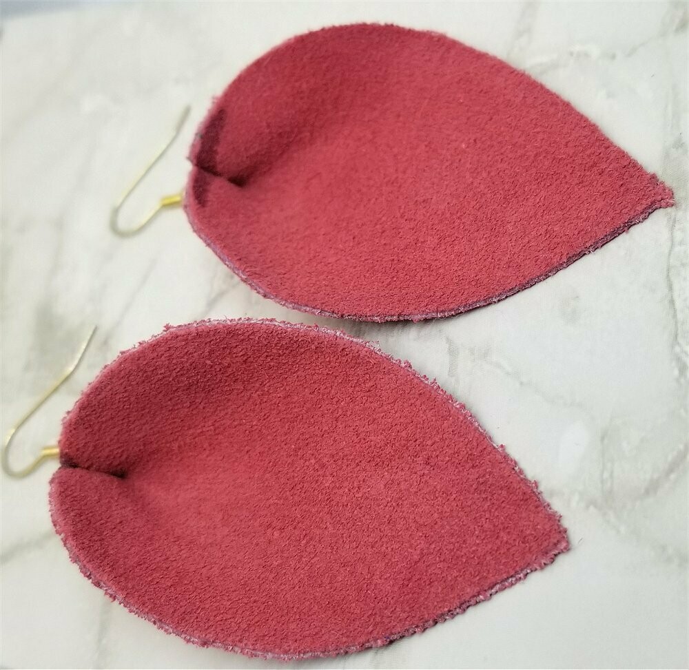 Salmon Pink Suede Leather Leaf Earrings