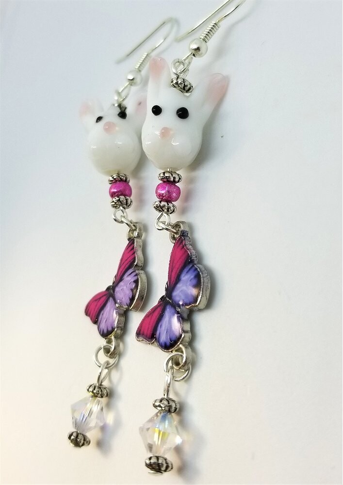 Bunny and Butterfly Earrings with Swarovski Crystal Dangles