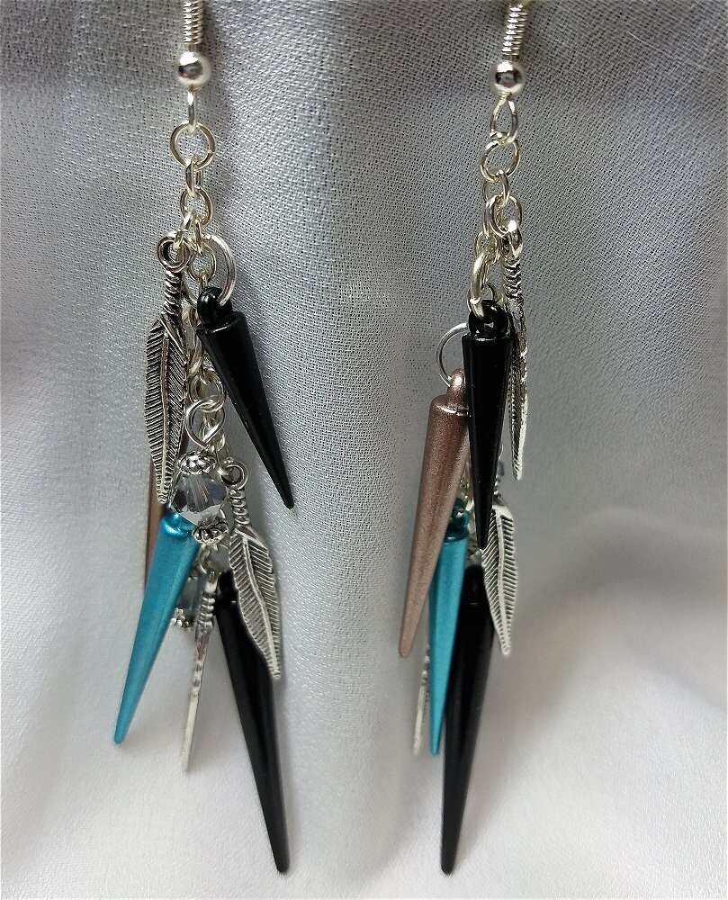 Spikes, Feathers and Crystal Cascading Earrings