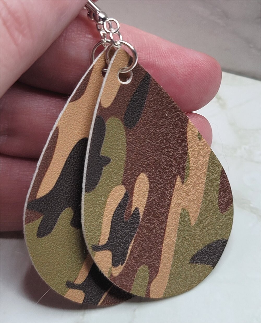 Faux Leather Camouflage Teardrop Earrings