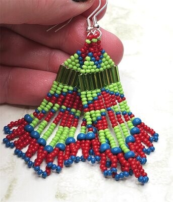 Green, Blue and Red Southwestern Style Brick Stitch Earrings