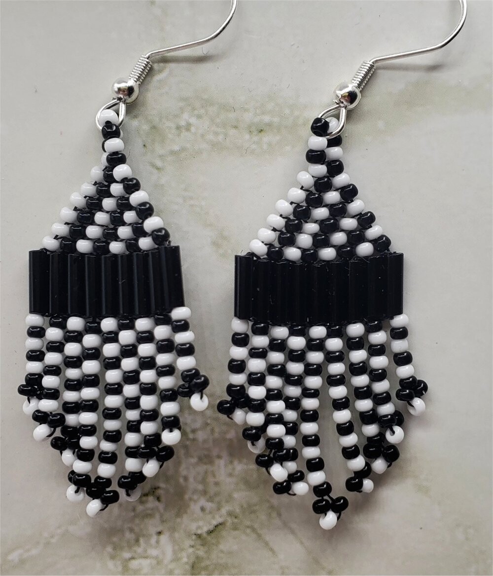 Black and White "Checkered" Petite Brick Stitch Earrings