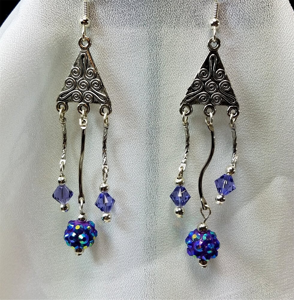 Purple Pave Bead and Swarovski Crystal Chandelier Earrings