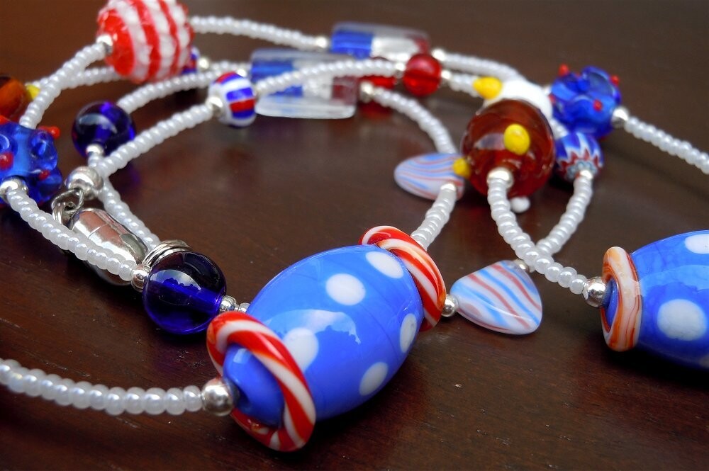 Patriotic Americana 4th of July Beaded Lanyard with Magnetic Safety Clasp