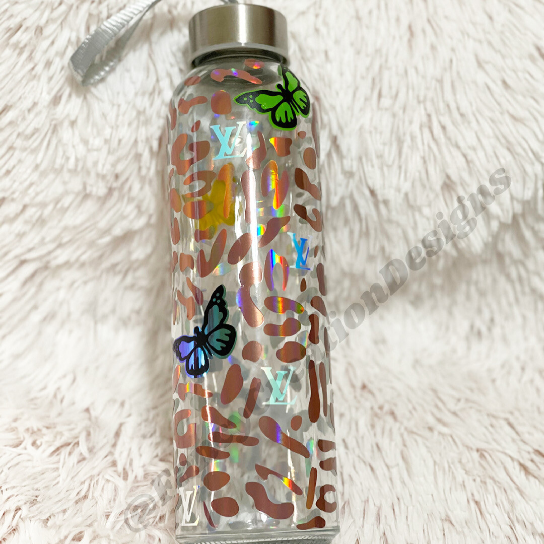Cheetah W/ Butterflies Glass Water Bottle